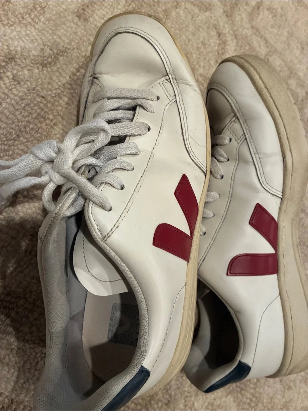 Veja White Leather Sneakers with Red V Detail